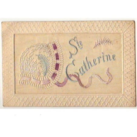 n°8803 - Carte Brodée - Sainte Catherine - Bonnet Blanc