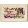 n°8806 - Carte Brodée avec rabat - Bonne Année - Fleurs violettes et lierre