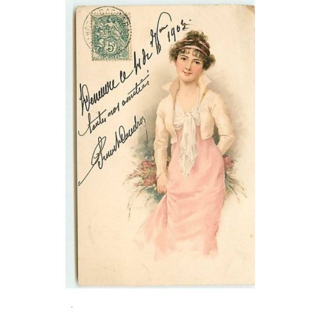 n°8817 - Carte Illustrateur - MSM - Meissner - Femme robe rose