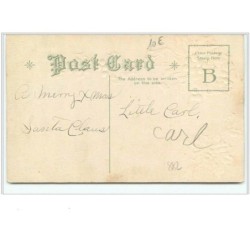n°882 - Carte Gaufrée - Christmas Greetings - Père Noël avec un sapin sur fond argent