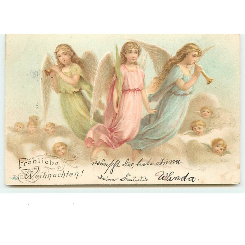 n°8830 - Carte Fantaisie - Frohliche Weihnachten - 3 Anges