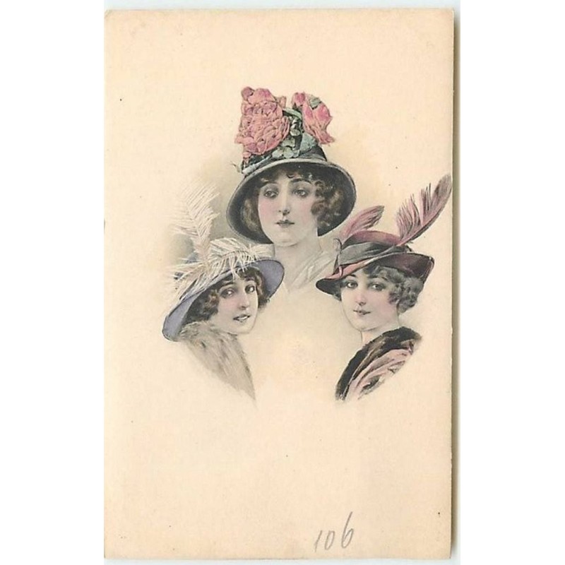 n°12452 - Portraits de trois jeunes femmes avec des chapeaux