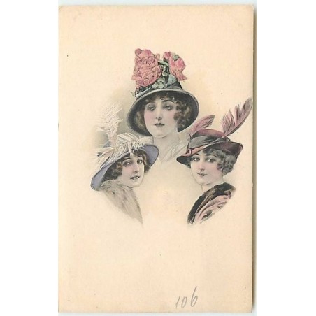 n°12452 - Portraits de trois jeunes femmes avec des chapeaux