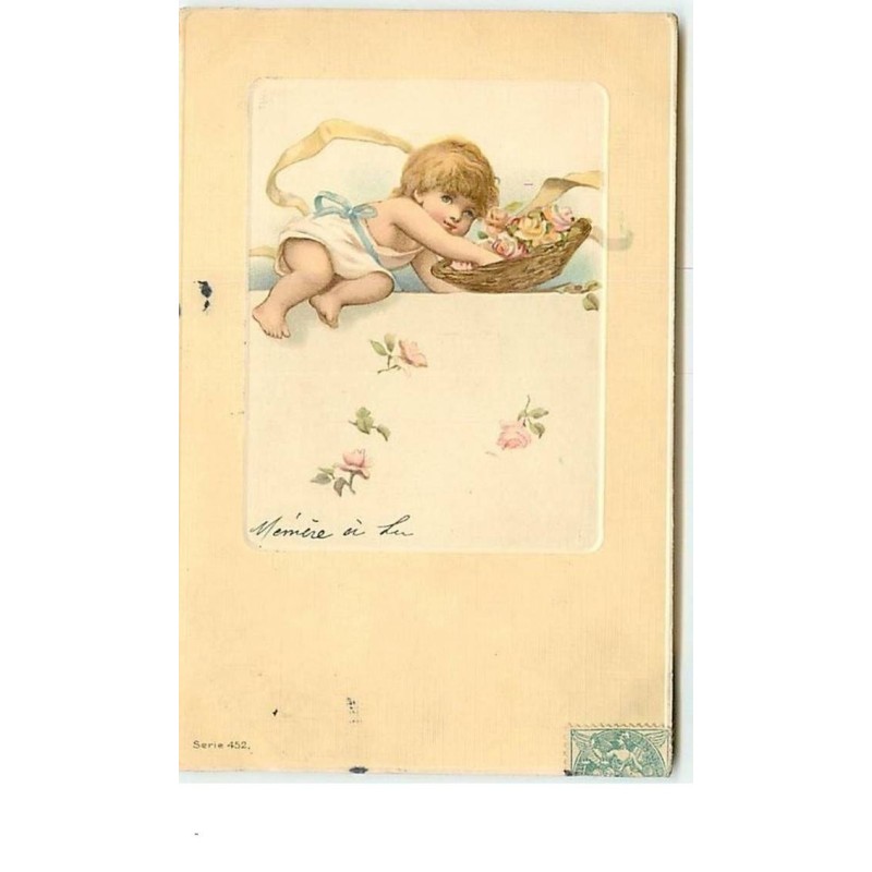 n°8850 - Carte Fantaisie - Bébé jetant des roses