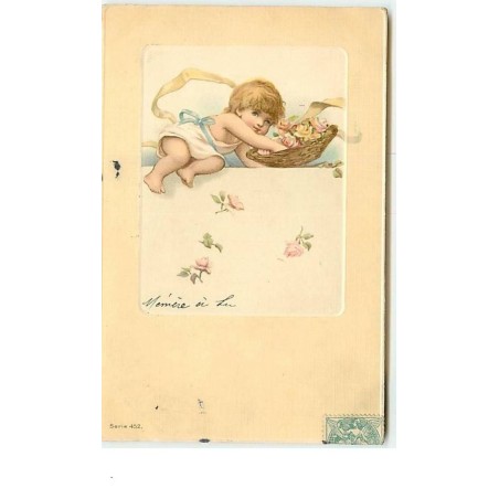 n°8850 - Carte Fantaisie - Bébé jetant des roses