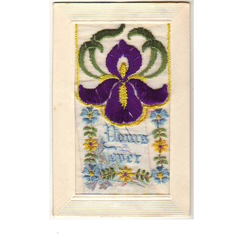 n°8857 - Carte Brodée avec Rabat - Yours ever - Iris