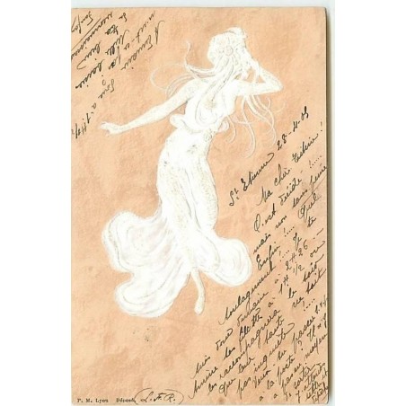 n°12453 - Carte Gaufrée - Art Nouveau - Silhouette d'une jeune femme