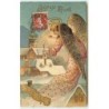 n°12455 - Carte Gaufrée - Joyeux Noël - Ange Gardien au-dessus d'un  village