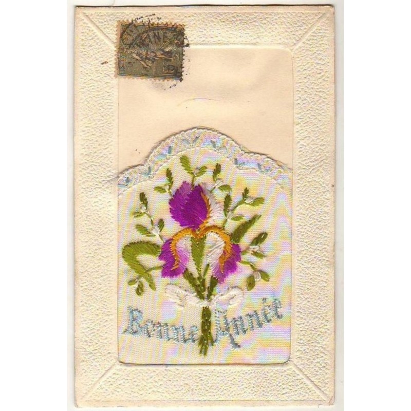 n°8908 - Carte Brodée - Bonne Année - Iris
