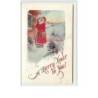 n°892 - Carte Gaufrée - A Merry Christmas to you - Père Noël accrochant du houx