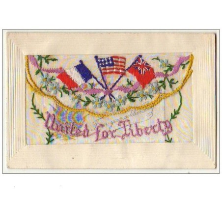 n°8952 - Carte Brodée avec rabat - United for Liberty - Drapeaux