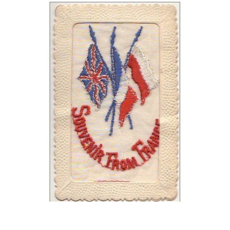 n°8957 - Carte Brodée - Souvenir From France - Drapeaux
