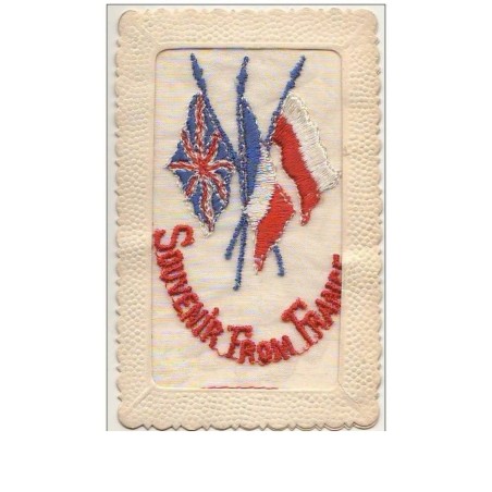 n°8957 - Carte Brodée - Souvenir From France - Drapeaux