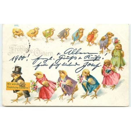 n°10230 - Fröhliche Ostern - Défilé de poussins habillés