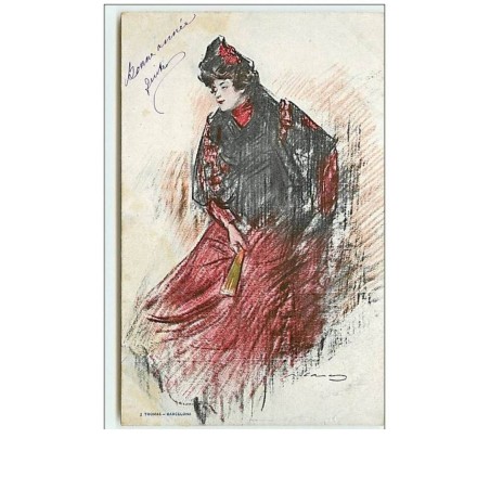 n°8965 - Carte Illustrateur - Femme avec éventail - Casas n°1