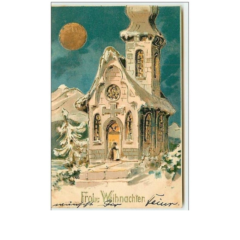 n°8984 - Carte Fantaisie Gaufrée - Fröhliche Weihnachten - Chapelle