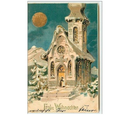 n°8984 - Carte Fantaisie Gaufrée - Fröhliche Weihnachten - Chapelle