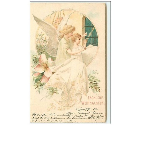 n°8986 - Carte Fantaisie - Fröhliche Weihnachten - Ange et Enfant à la Fenêtre