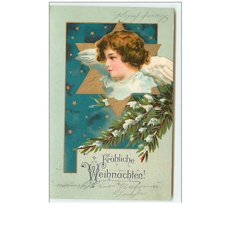 n°8987 - Carte Fantaisie - Fröhliche Weihnachten - Tête d'Ange dans une Etoile