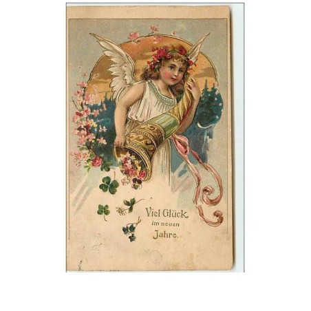 n°8994 - Carte Fantaisie Gaufrée - Viel Glück im neuen Jahre - Ange et corne d'abondance