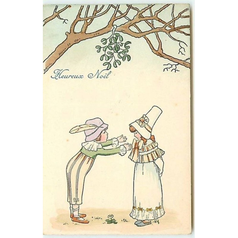 n°12464 - Heureux Noël - Garçon souhaitant embrassé une fillette