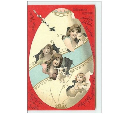 n°8996 - Carte Fantaisie - Frohliche Ostern - Fillettes dans un oeuf