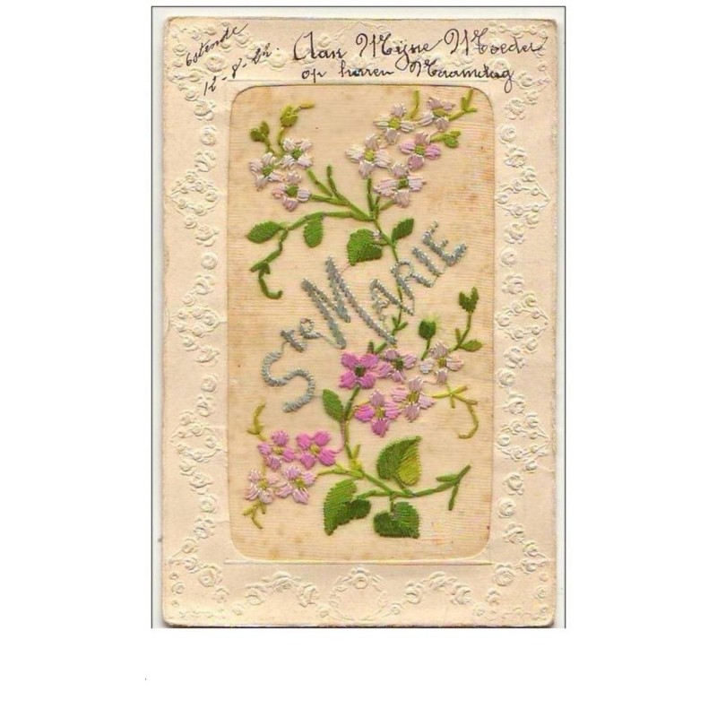 n°9006 - Carte Brodée - Sainte Marie - Fleurs