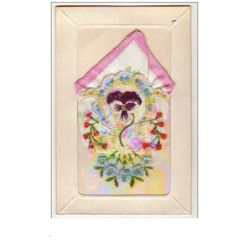n°9008 - Carte Brodée avec Pochette - Pensée