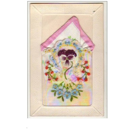 n°9008 - Carte Brodée avec Pochette - Pensée