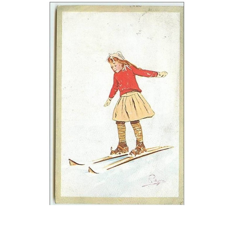 n°9026 - Carte Illustrateur - Pellegrini - Fillette en ski