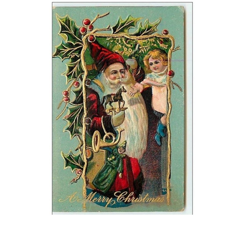 n°9041 - Carte Fantaisie Gaufrée - A Merry Christmas - Santa Claus et Enfant