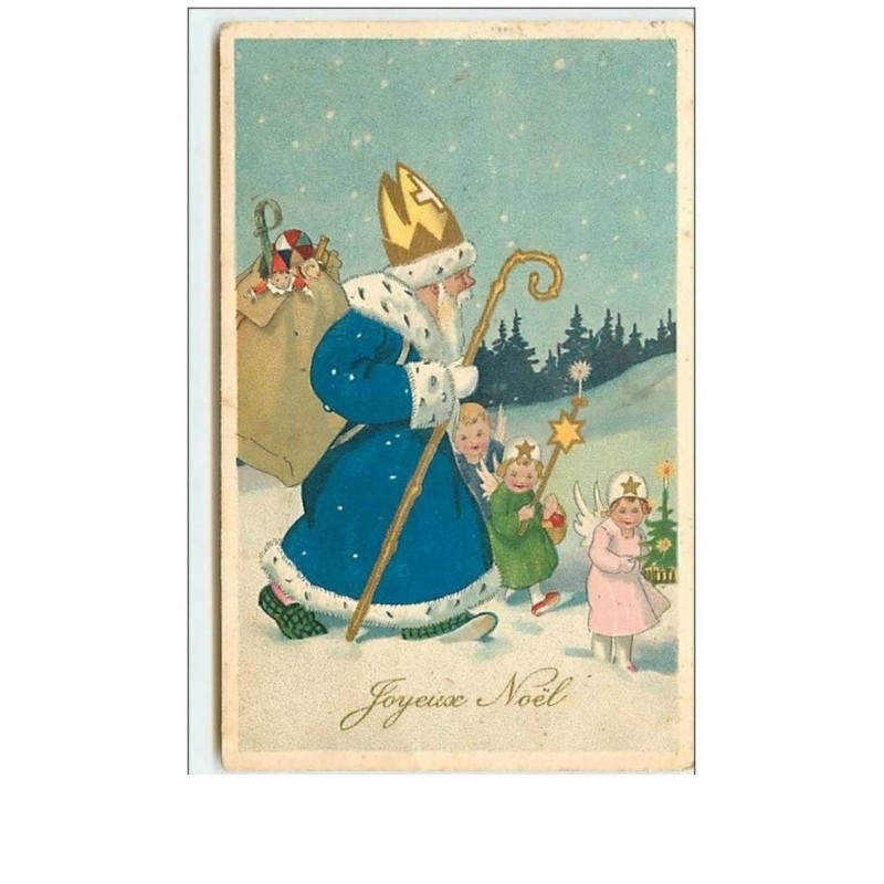 n°9045 - Carte Fantaisie - Joyeux Noel - Père Noel et Angelots