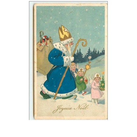 n°9045 - Carte Fantaisie - Joyeux Noel - Père Noel et Angelots