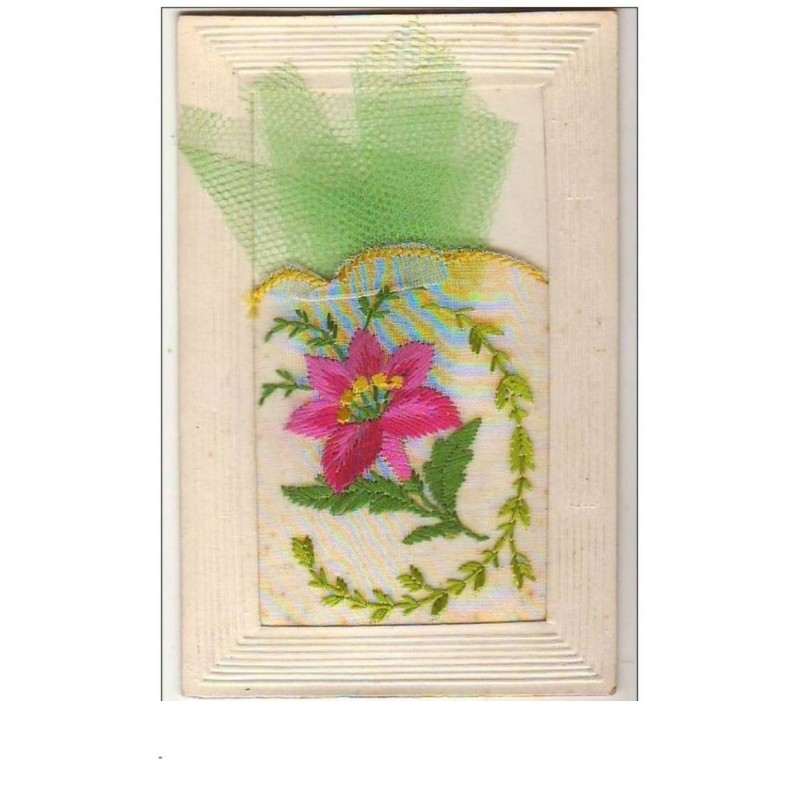 n°9062 - Carte Brodée avec pochette - Fleur rose