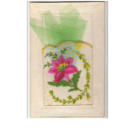 n°9062 - Carte Brodée avec pochette - Fleur rose