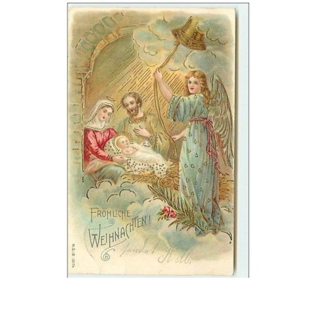 n°9086 - Carte Gaufrée - Fröhliche Weihnachten - Crèche
