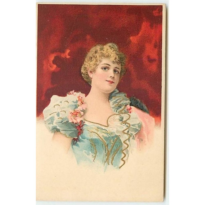 n°9249 - Carte Fantaisie - Portrait de femme sur fond rouge