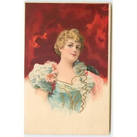 n°9249 - Carte Fantaisie - Portrait de femme sur fond rouge