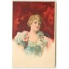 n°9249 - Carte Fantaisie - Portrait de femme sur fond rouge