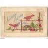 n°9252 - Carte Brodée - Oiseaux et Paysage Montagnard