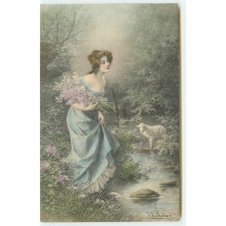 n°12482 - MM Vienne n°517 - Wichera - Jeune femme portant des fleurs près d'un cours d'eau