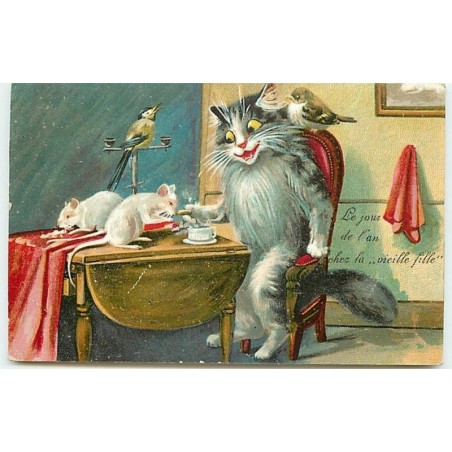 n°9274 - Carte Illustrateur - Maurice Boulanger - Le jour de l'an chez la vieille fille - Chat et souris