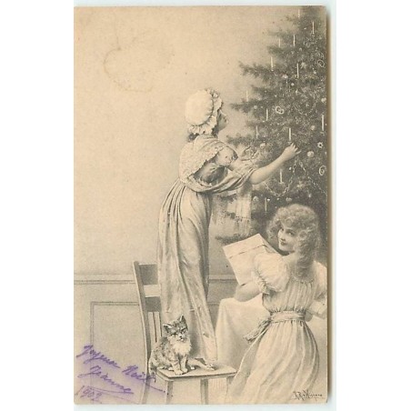 n°12483 - MM Vienne - Wichera - Jeunes femmes décorant un sapin - chat