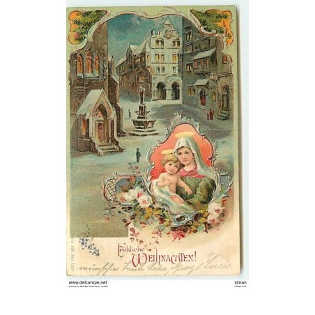 n°9287 - Carte Fantaisie Gaufrée - Fröhliche Weihnachten - Nativité - Ville