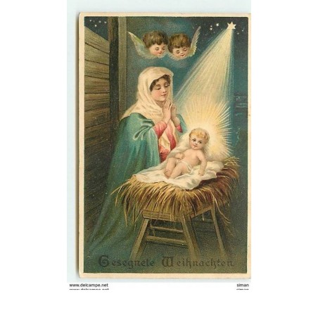 n°9288 - Carte Fantaisie Gaufrée - Gesegnete Weihnachten - Nativité - Têtes d'Anges