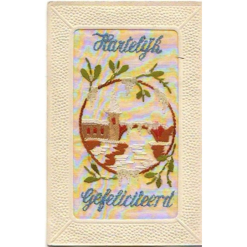 n°9302 - Carte Brodée - Hatelÿk Gefeliciteerd - Paysage sous la neige