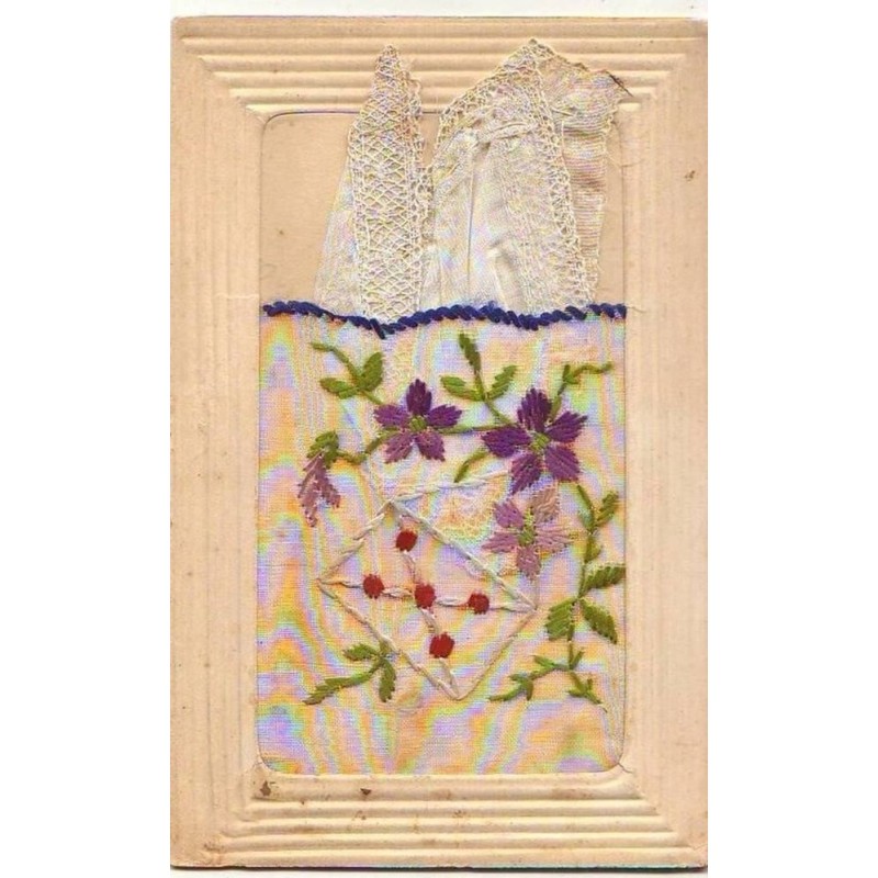 n°9306 - Carte Brodée avec Pochette - Fleurs - enveloppe