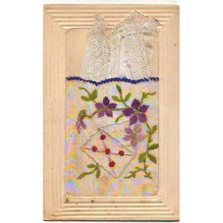 n°9306 - Carte Brodée avec Pochette - Fleurs - enveloppe
