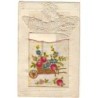 n°9307 - Carte Brodée avec Pochette - Brouette remplie de fleurs