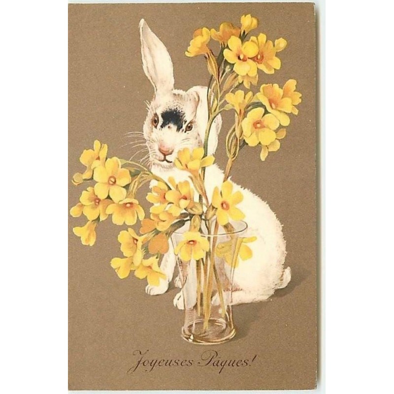 n°9326 - MM Vienne M Munk n°564 - Joyeuses Pâques - Lapin se cachant derrière un vase rempli de fleurs